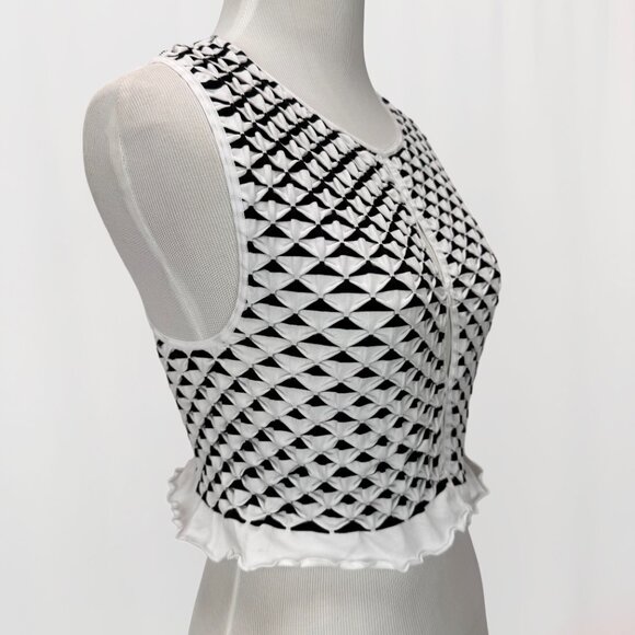 Anthropologie Women's S/M Black White Smocked Keyhole Cropped Tank Top - Picture 3 of 8